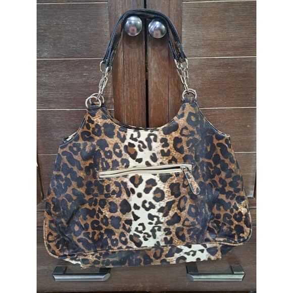Unbranded Leopard Print Handbag Silver Hardware 10 Inches Jungle Cat - Picture 5 of 5